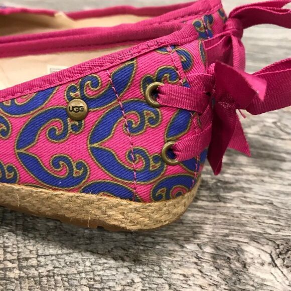 UGG Pink Canvas Indah Indahmara Lace Back Flats - Picture 6 of 14